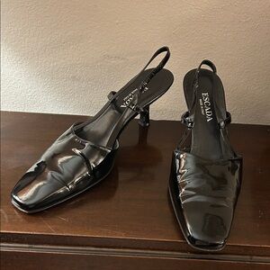 Escada Shiny Black Strappy Heels